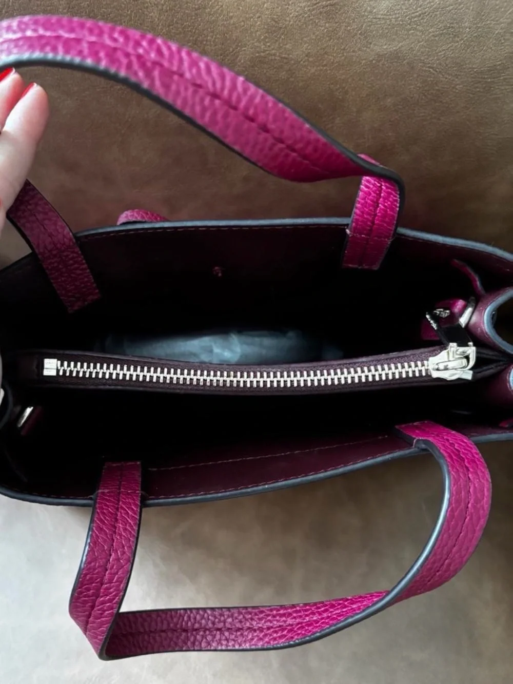 kate spade Hayes Raspberry Leather Tote with Tassel Detail and Crossbody